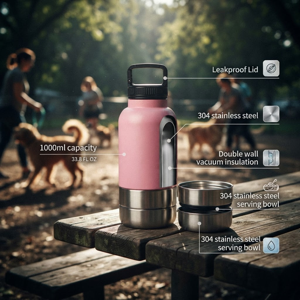 Bowl2Go | Insulated Dog Water Bottle + 2 Detachable Bowls