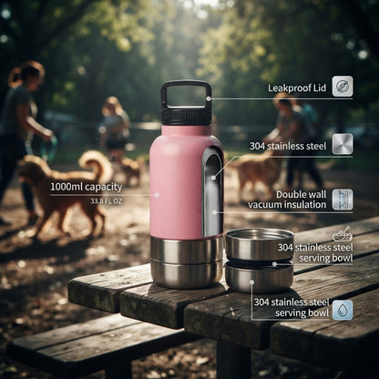 Bowl2Go | Insulated Dog Water Bottle + 2 Detachable Bowls
